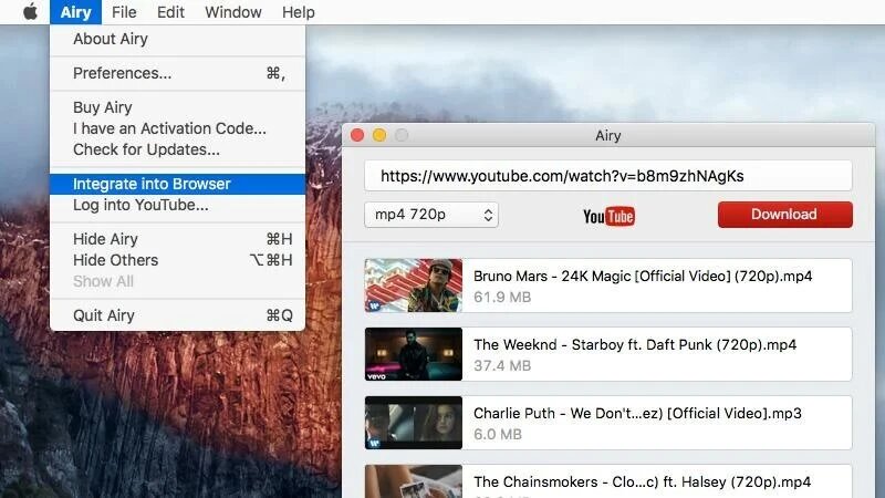 Download YT video from Browser with Airy