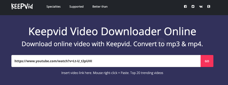 Save YouTube videos online with KeepVid